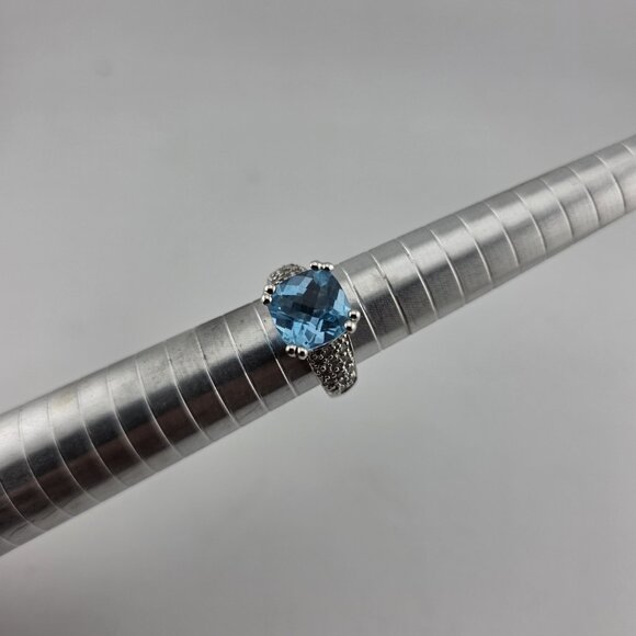 Fashion Ring Blue Stone Women Sterling Silver Plated Tone Proposal Size 6 - Picture 1 of 9